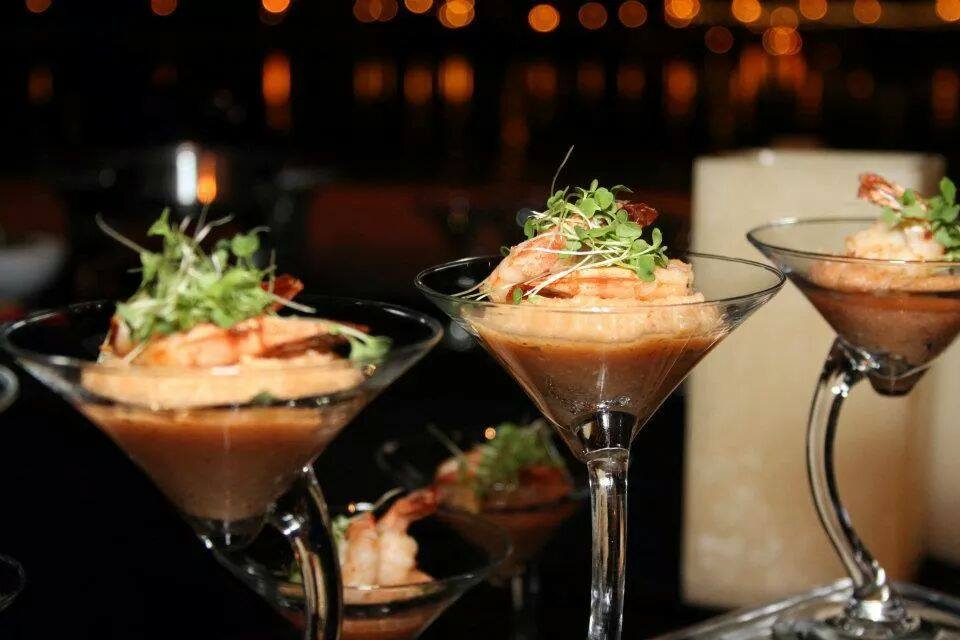 shrimp and grits in martini glass as appetizers 